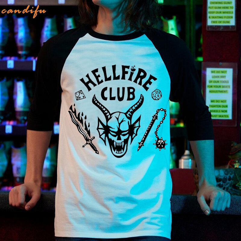Unisex Long Sleeve Hellfire Club T Shirt Women/Men T-shirt Tshirt Three Quarter Funny Tee Clothes Upside Down harajuku style top