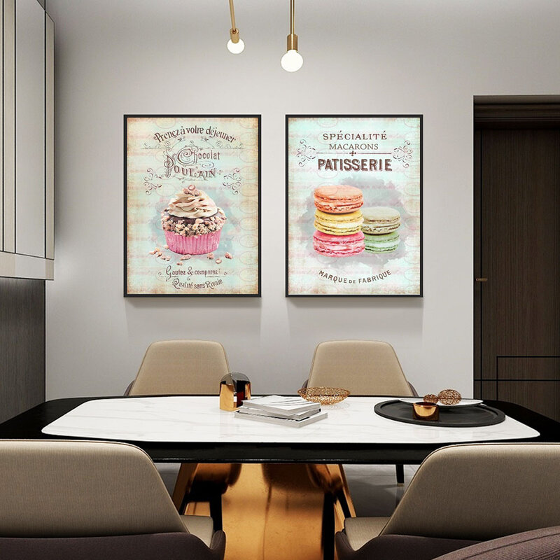 الفرنسية كعكة الرجعية الفن الطباعة قماش اللوحة مطعم بار جدار الفن الحلوى المشارك غرفة المعيشة ديكور المنزل جدارية