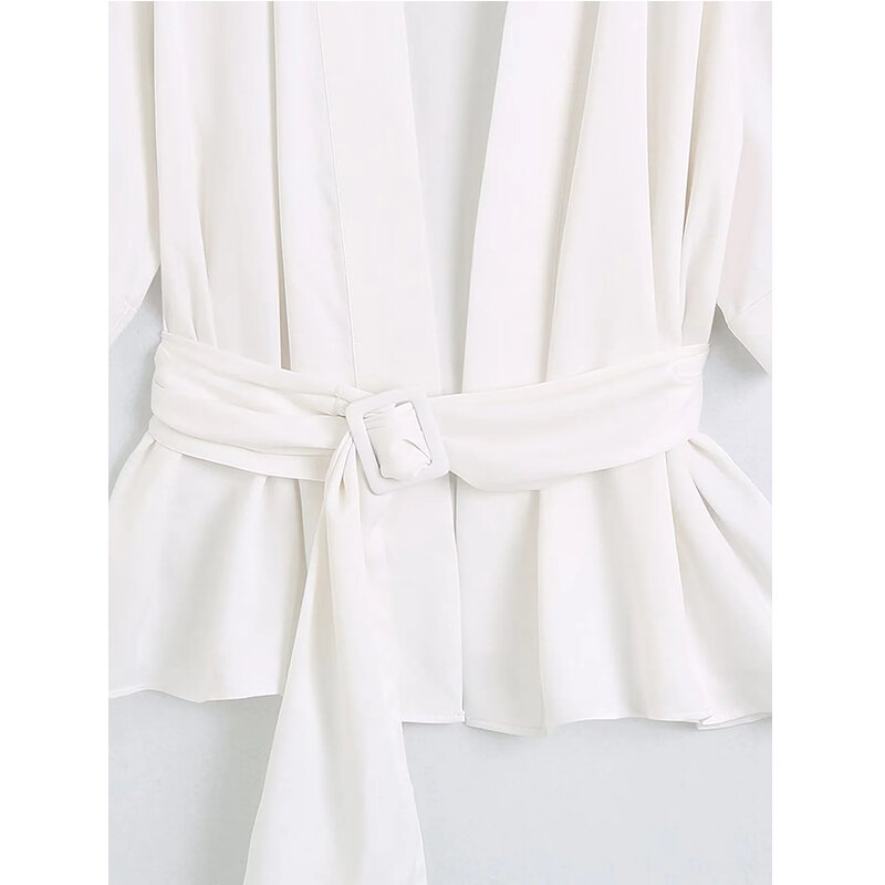 Xitimeao نساء موضة مع حزام أبيض قمصان خمر كم قصير بدون أزرار أنثى البلوزات Blusas شيك القمم #4