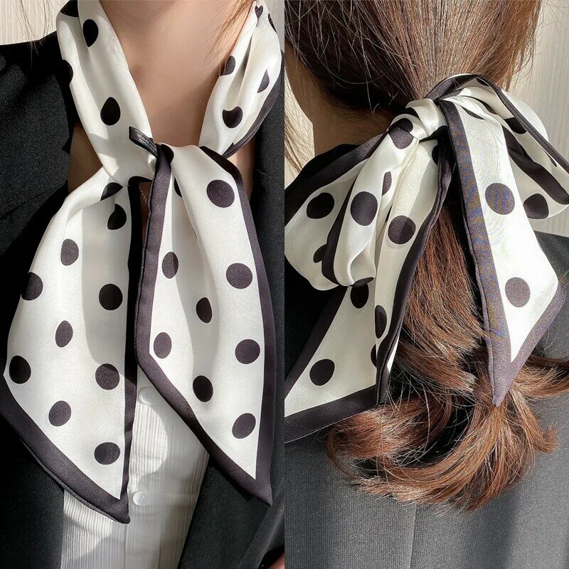 Korean Fashion Bandana Long Silk Scarf for Women Casual Hijab Elegant Office Lady Design Brand Scarves Female Ribbon Tie Band