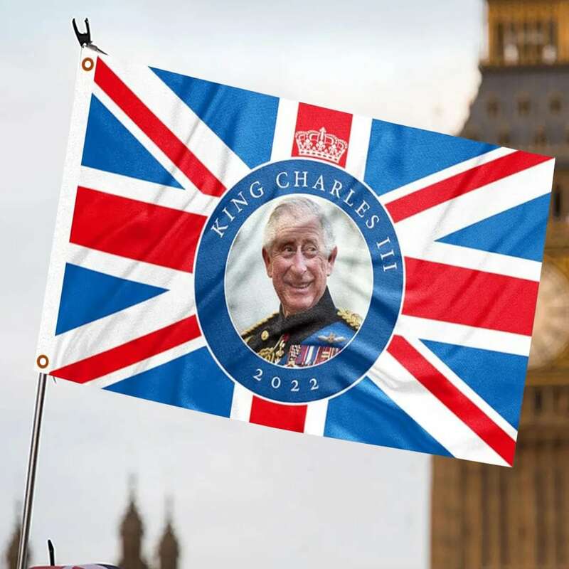 الملك تشارلز الثالث العلم 5 x 3FT البوليستر كبير جديد الملك تشارلز الثالث راية الطقس واقية يعيش الملك المملكة المتحدة العلم #6
