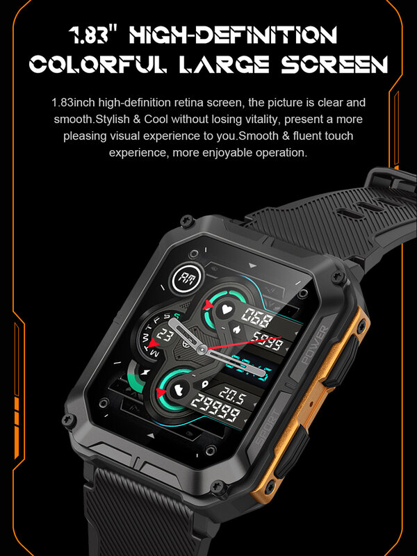 LEMFO C20Pro ساعة ذكية الرجال الرياضة Smartwatch IP68 مقاوم للماء بلوتوث دعوة 35 أيام الاستعداد 123 الرياضة وسائط 1.83 بوصة HD الشاشة #5