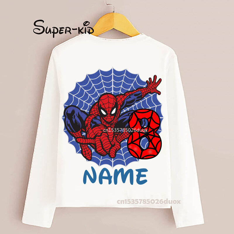 Super Hero Birthday Boy Shirt 3 4 5 6 Year Boys Birthday Spiderman Shirts Marvel Personalize Name Birthday Long sleeve T-shirt