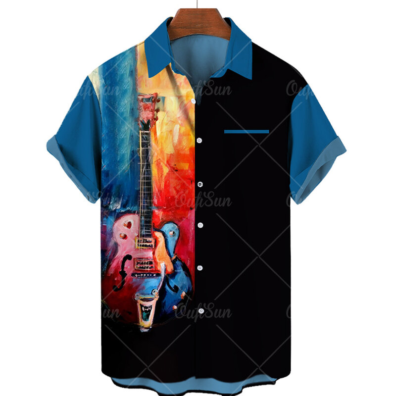 2022 موضة الموسيقى طباعة نمط قصيرة الأكمام قمصان الرجال النساء هاواي قمصان الصيف التلبيب زر واحد قمصان 5xl شاطئ العلوي