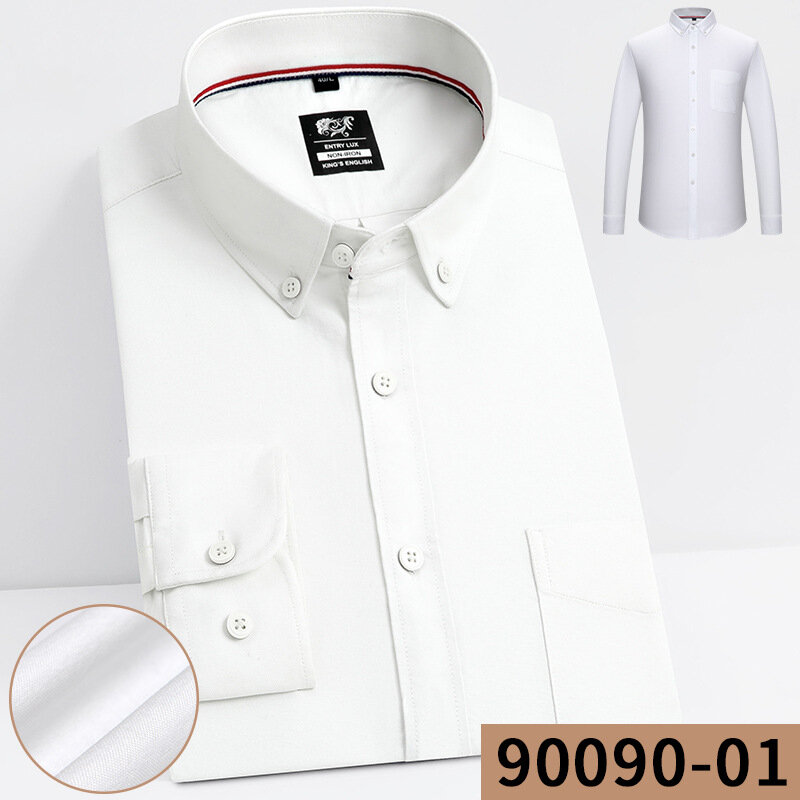قميص رجالي مصنوع من القطن الخالص الأبيض أكسفورد بأكمام طويلة كاموسا قميص رجالي عصري غير رسمي مناسب