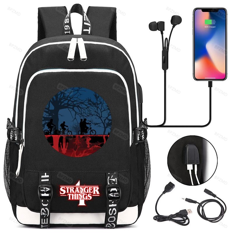 Stranger Things Season 4 Backpack Boys for School Girls Backpack Usb Charging Men Bag Student Rucksack Large Capacity Travel Bag