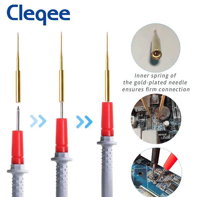 Cleqee P1505B سيليكون متعدد اختبار يؤدي مع الإبر الحادة دقيقة مطلية بالذهب ، 4 مللي متر الموز التوصيل المتعدد التحقيق 1.5 متر كابل