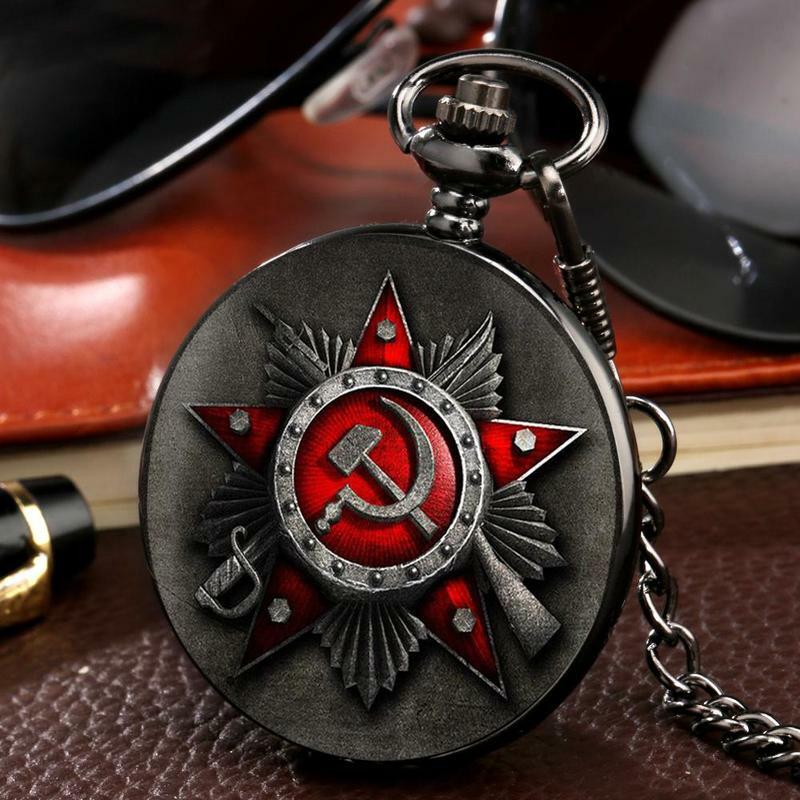 السوفياتي المنجل المطرقة نمط ساعة جيب كوارتز قلادة برونزية قلادة ساعة CCCP روسيا شعار الشيوعية هدايا عالية