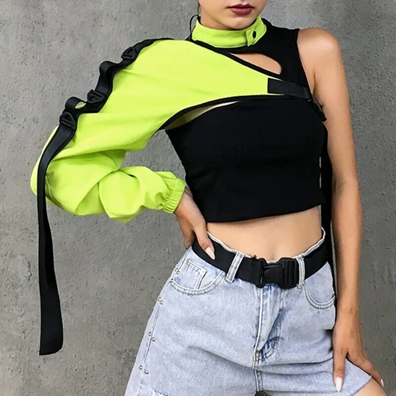 Reflective Sleeve Tops Womens Blouse Irregular Long Sleeve Cover Women Clothing Reflective Accessories Personality Streetwear