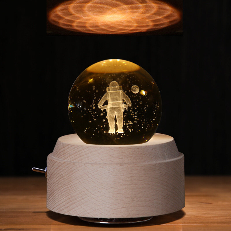 Creative rotating night light diameter 7cm crystal ball music box music box bluetooth audio adjustable lighting home decorations