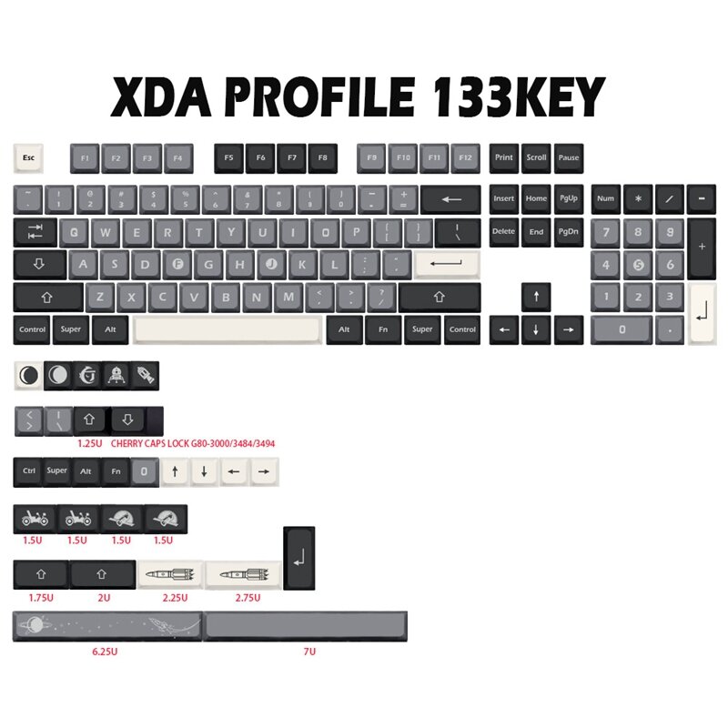 أغطية مفاتيح أبولو الرئيسية لعام 133 أغطية مفاتيح Pbt XDA لـ Dz60/RK61/64/Gk61/68/75/84/980/104 غطاء مفاتيح Gmk ميكانيكية