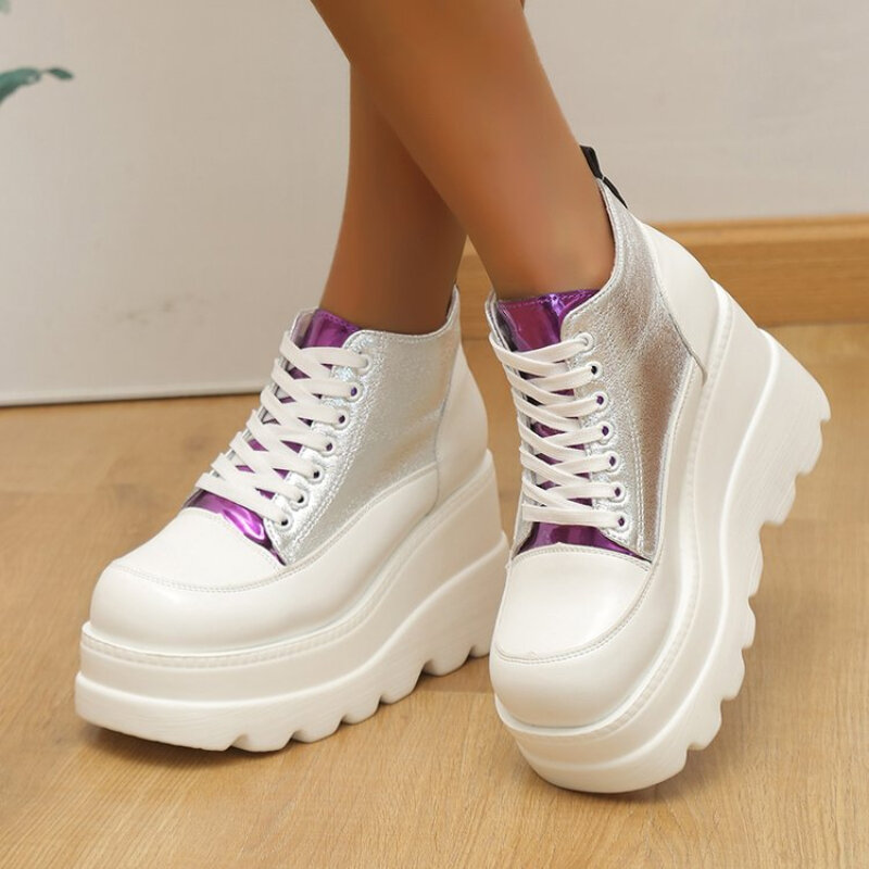 Women Sneakers Wedges Lace Up Platform Shoes Thick Vulcanized Shoes Casual Comfy Spring Fashion High Heels Size 43 Women Shoes