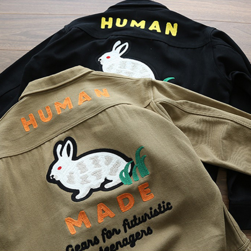 Rabbit Embroidered Human Made Jackets Retro Oversized Men Women 1:1 High Quality Denim Jacket
