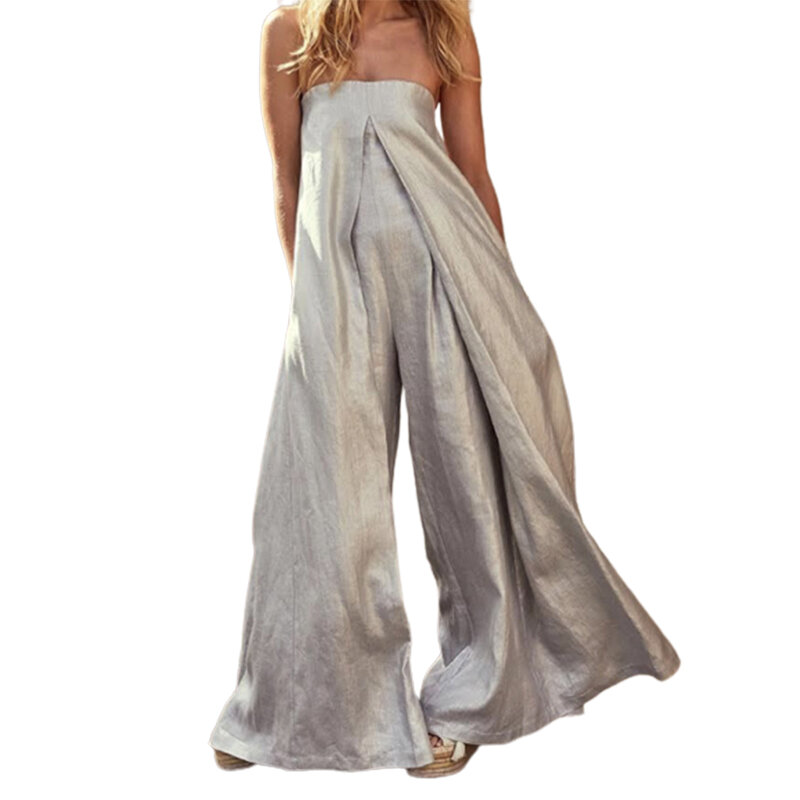 بدلة نسائي من yeezi بتصميم أنيق بلون سادة بدون حمالات غير رسمية بأرجل واسعة وواسعة موضة صيف 2023 ملابس للخروج من قطعة واحدة للنساء