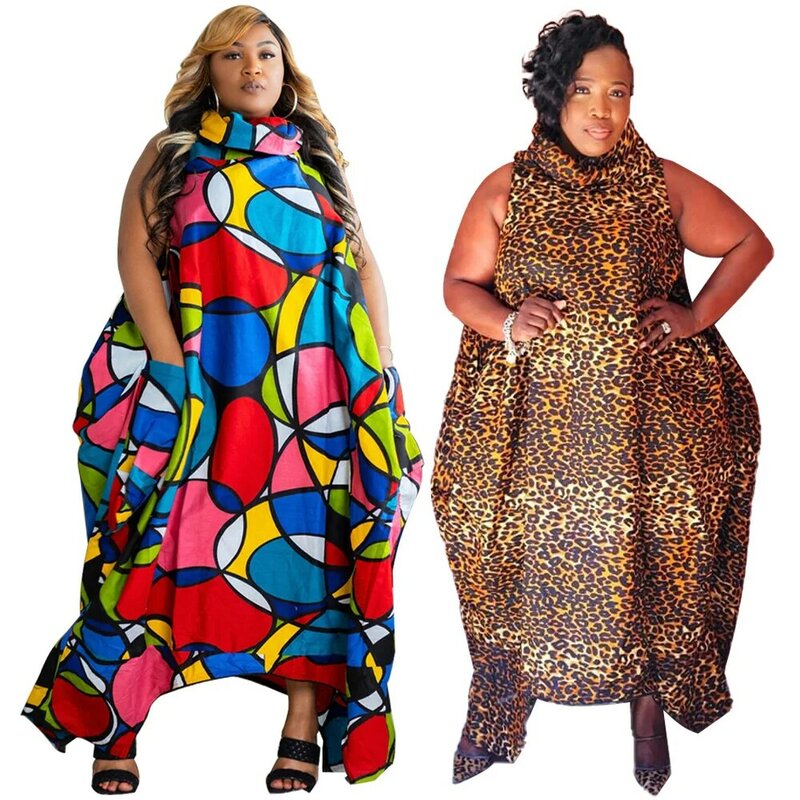 2022 الصيف موضة المرأة الأفريقية س الرقبة الطباعة البوليستر فستان طويل الملابس الأفريقية النساء فساتين الأفريقية للنساء #2