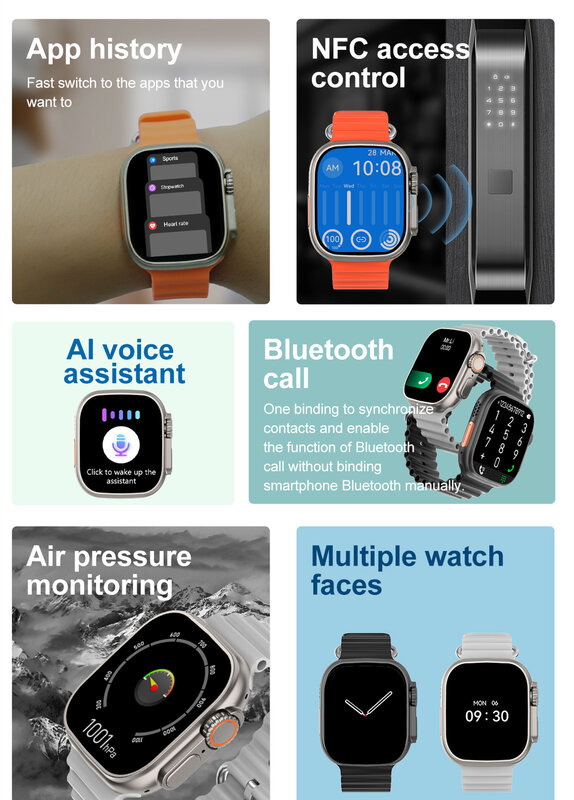 ZD8 الترا ماكس زائد برو سلسلة الساعات الذكية 8 49 مللي متر + سبائك التيتانيوم 2.2 "HD شاشة BT دعوة NFC ECG IP68 الرجال Smartwatch لابل