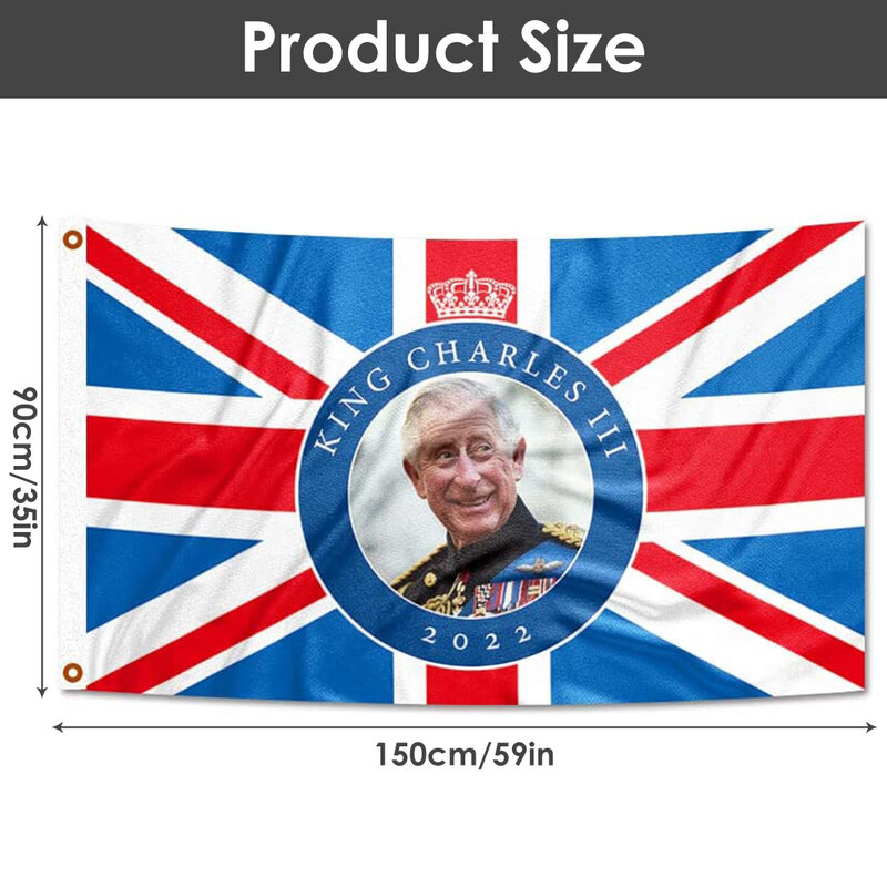 الملك تشارلز الثالث العلم 5 x 3FT البوليستر كبير جديد الملك تشارلز الثالث راية الطقس واقية يعيش الملك المملكة المتحدة العلم