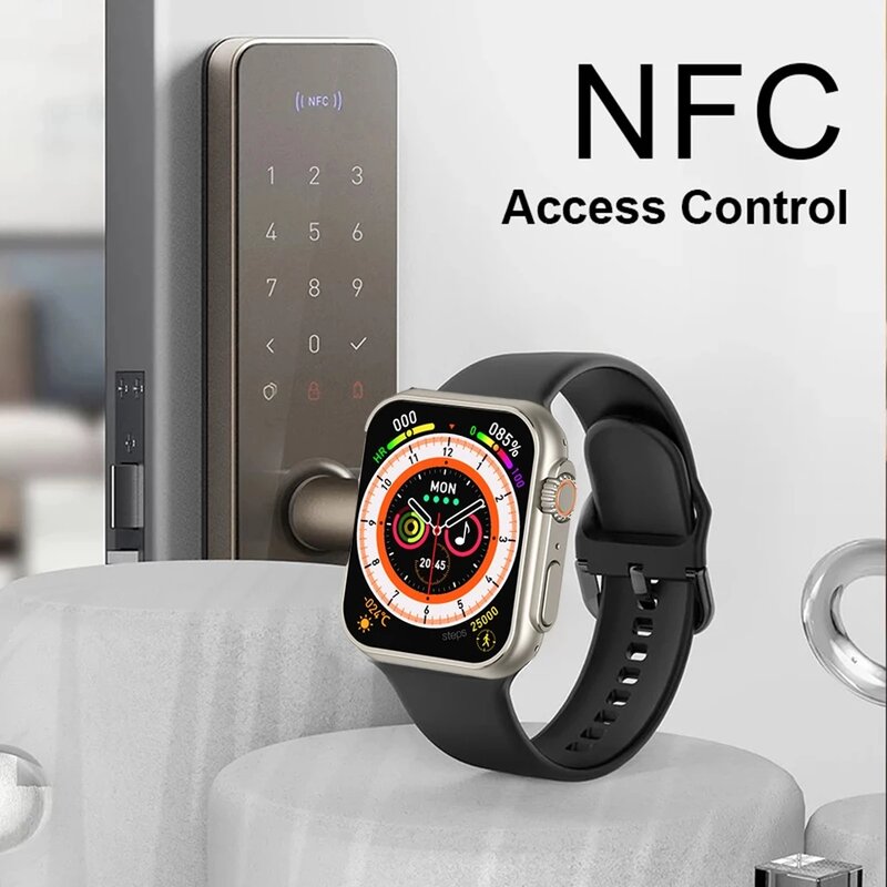 ساعة ذكية Ultra 8 NFC التحكم في الوصول فتح Smartwatch سلسلة 8 مكالمة بلوتوث 2.0 بوصة شحن لاسلكي سوار لياقة بدنية