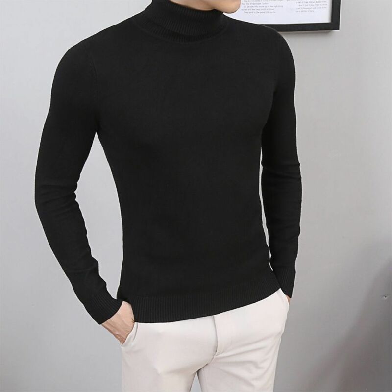 2022 New Men Autumn Korean Slim Knitted Sweater Male Half Turtleneck Solid Warm  Men Soft Bottoming Jumper Pullovers