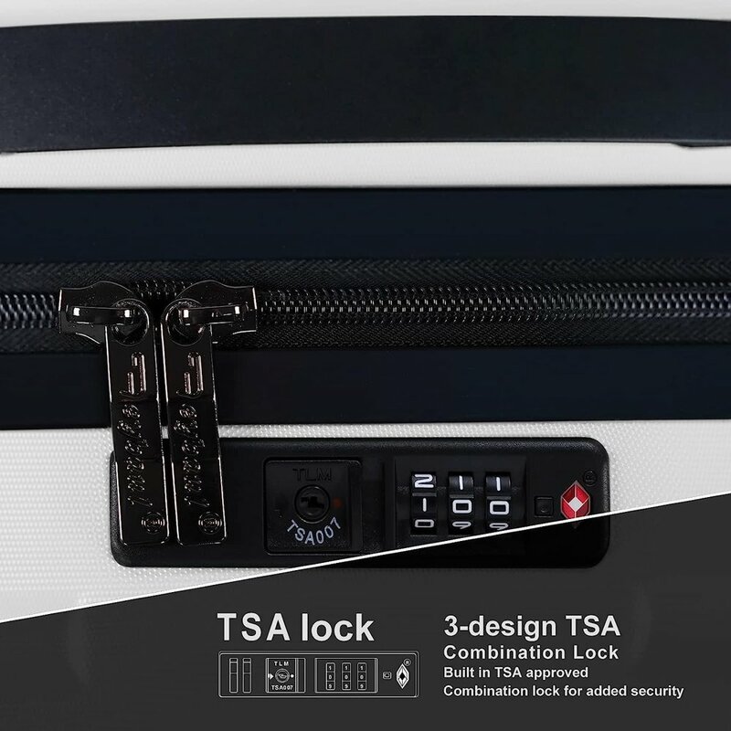 حقيبة أمتعة 24 بوصة بعجلات مع قفل TSA ، أبيض