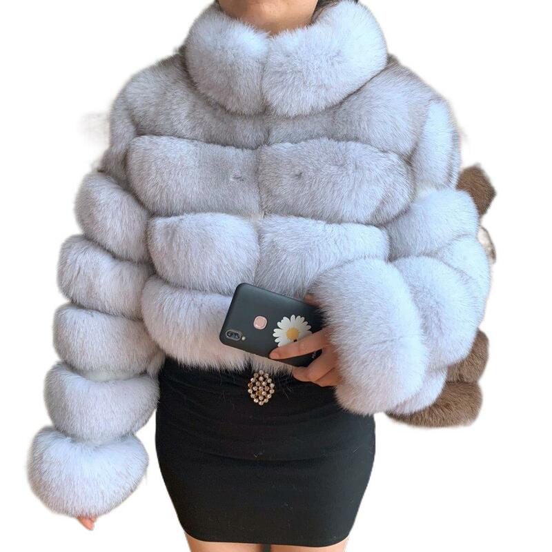 الطبيعية قصيرة ريال فوكس الفراء معطف للنساء مع الوقوف طوق الشتاء سميكة الدافئة حقيقية الثعلب سترة عالية الجودة الصلبة الفراء معطف