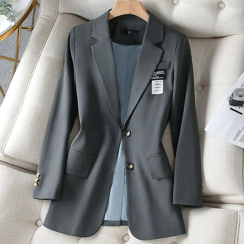 NEW Women Suit coat Korean Sports Jacket Solid Office Clothing Spring Autumn Slim Outerwear Femme Casual Blazer Lined Khaki 4XL #1
