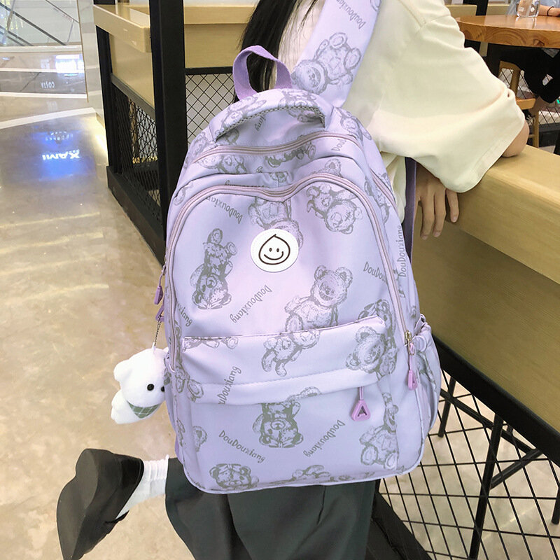 حقائب ظهر نايلون مطبوعة على الجدران ، حقيبة مدرسية للفتيات المراهقات ، حقيبة ظهر يابانية غير رسمية في الحرم الجامعي