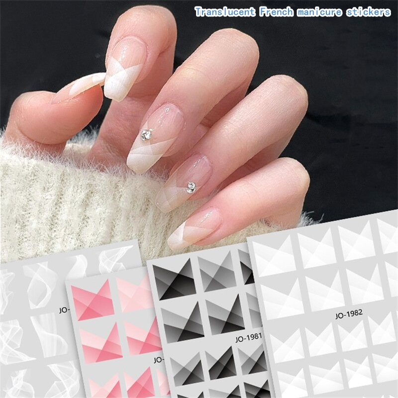 Translucent French Nail Stickers Black and White Smoke Fingertips Dizzy Manicure Stickers Nail Decorations Decals with Back Glue