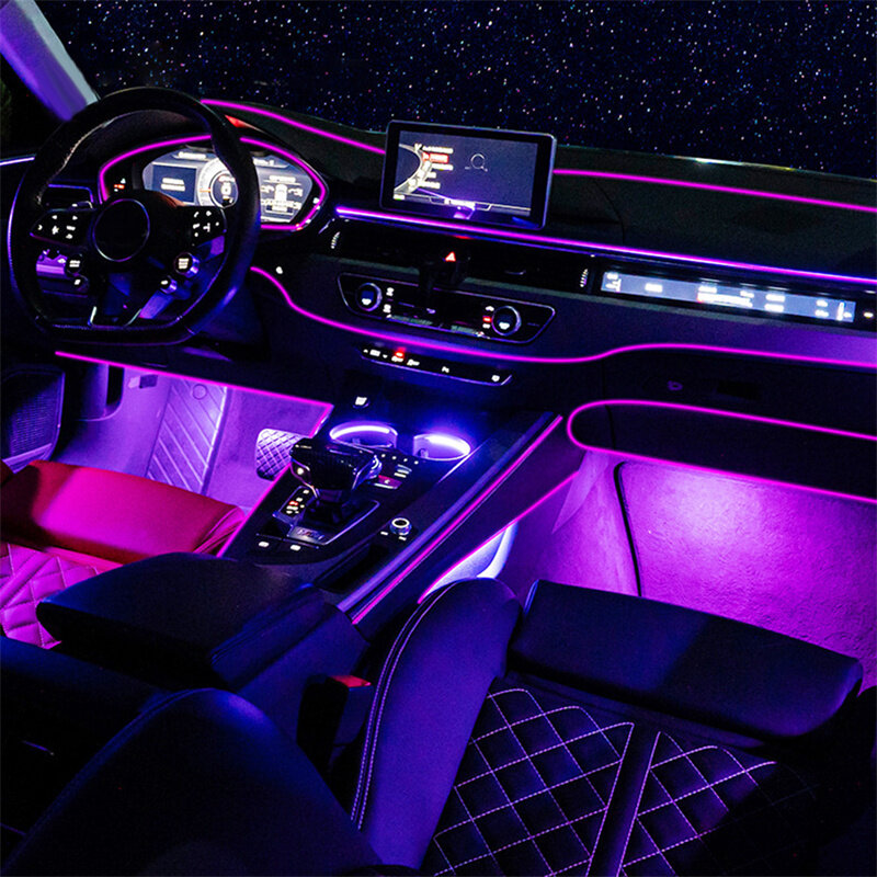 ل تسلا نموذج 3 / Y 2021 2022 سيارة أضواء النيون مركز وحدة التحكم لوحة القيادة ضوء الإضاءة المحيطة APP التحكم LED قطاع أضواء 4 متر