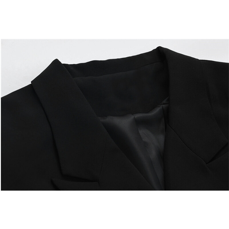 حزام مزدوج أسود طويل الأكمام فستان بتصميم بدلة الإناث مكتب نمط تخفيف الخصر بلون الفساتين للنساء السترة معطف تنورة قصيرة