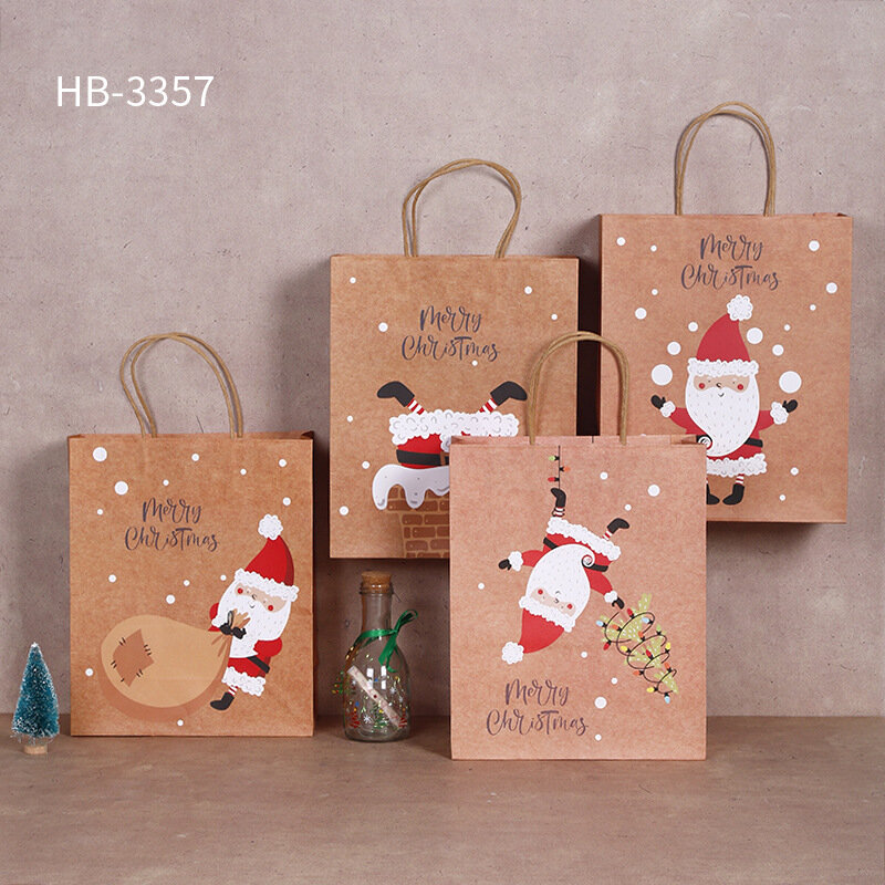48pcs Kraft Paper Bags Snowman Christmas Gift Bags with Handle Cookie Packaging Bags Wedding Party Favor Boxes wholesale