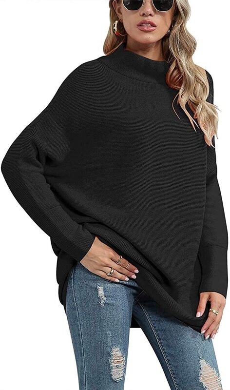 QCalbettysfa Womens Turtleneck Batwing Sleeve Chunky Knit Pullover Sweater Tops Casual Oversized Tunic Sweaters