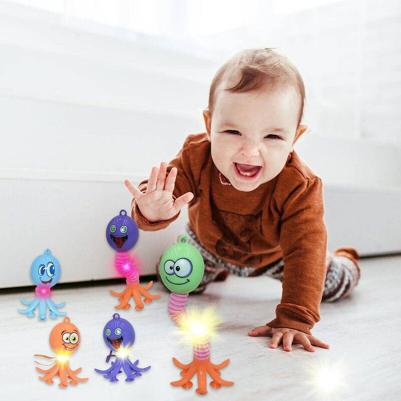Tubes Octopus Toys Sensory Stretch Tubes with Funny Expression Suction Cup LED Light New Stress Relief Gift for Kids Party