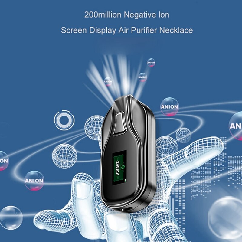 Personal Wearable Air Purifier Necklace with LCD Screen Display Portable Air Freshener Ionizer Negative Ion Generator