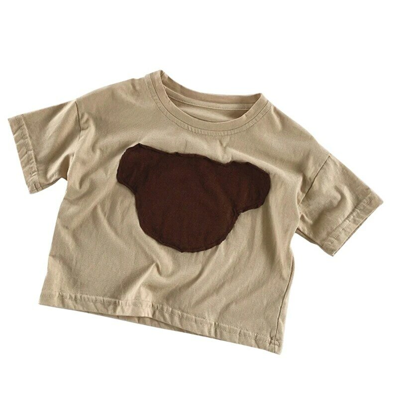 M76C طفل تي شيرت قصيرة الأكمام الكرتون الدب طفل قميص علوي الجلد ودية الأطفال ملابس الصيف الفتيان فتاة للجنسين بلايز