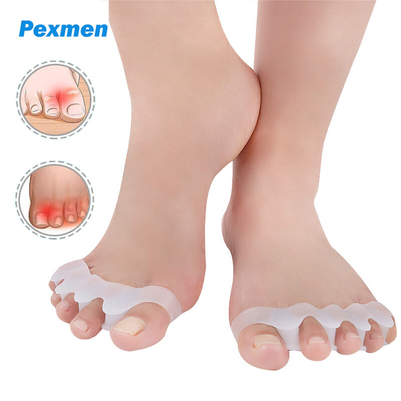 Pexmen 2 قطعة جل فاصل أصابع القدم فاصل واقي إصبع القدم لتصحيح Bunions واستعادة أصابع القدم إلى شكلها الأصلي للنساء والرجال