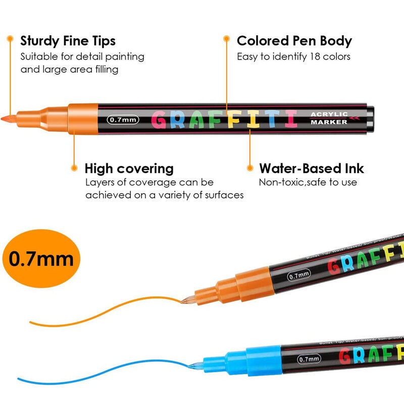 قسط قلم جاف للرسم الاكريليك قلم طلاء 0.7 مللي متر غرامة نقطة و 2.0 مللي متر الأوسط طرف الاكريليك أقلام تلوين لجميع الأسطح الفن لوازم