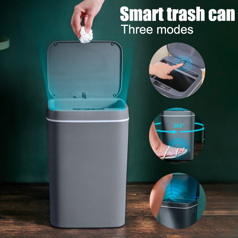 16L حاوية القمامة الذكية التلقائي الاستشعار مقاوم للماء مزبلة المطبخ الحمام سلة النفايات الكهربائية ذكي التعريفي سلة القمامة