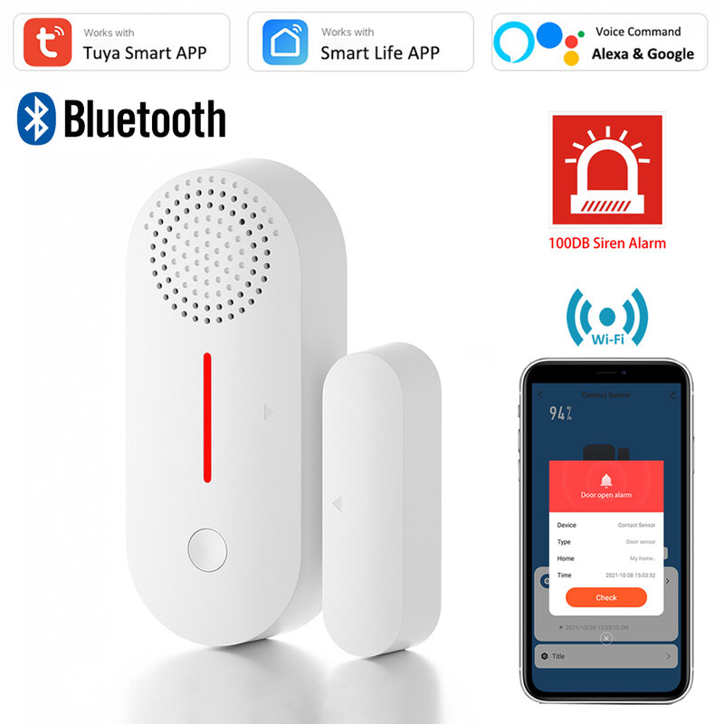 Tuya Smart WiFi Sound and Light Door Window Sensor Detector مزدوج التنبيه Smart Life APP التحكم عن بعد متوافق مع Alexa Google