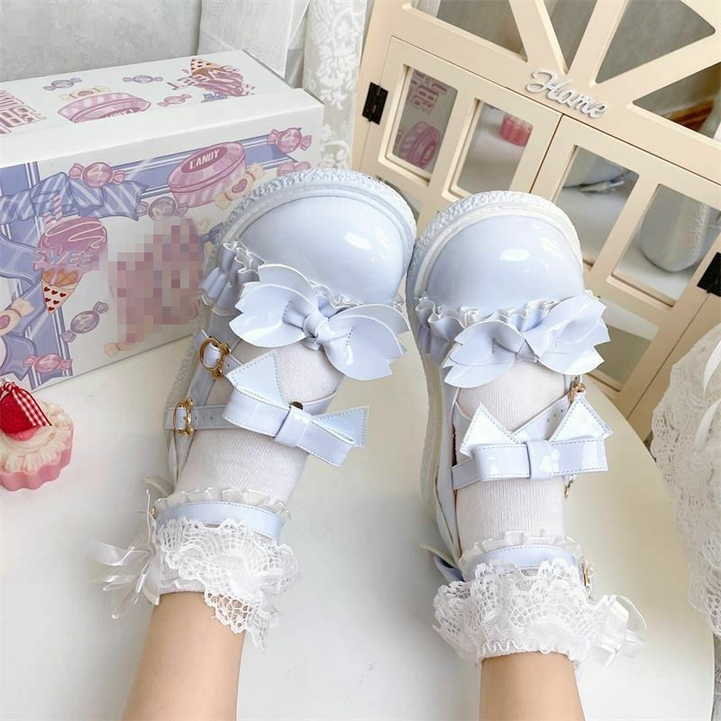 Kawaii لوليتا أحذية 2022 موضة الحفلات النمط الياباني لطيف ماري جينس أحذية النساء الحلو ربطة القوس فيونكة خليط مشبك أحذية نسائية