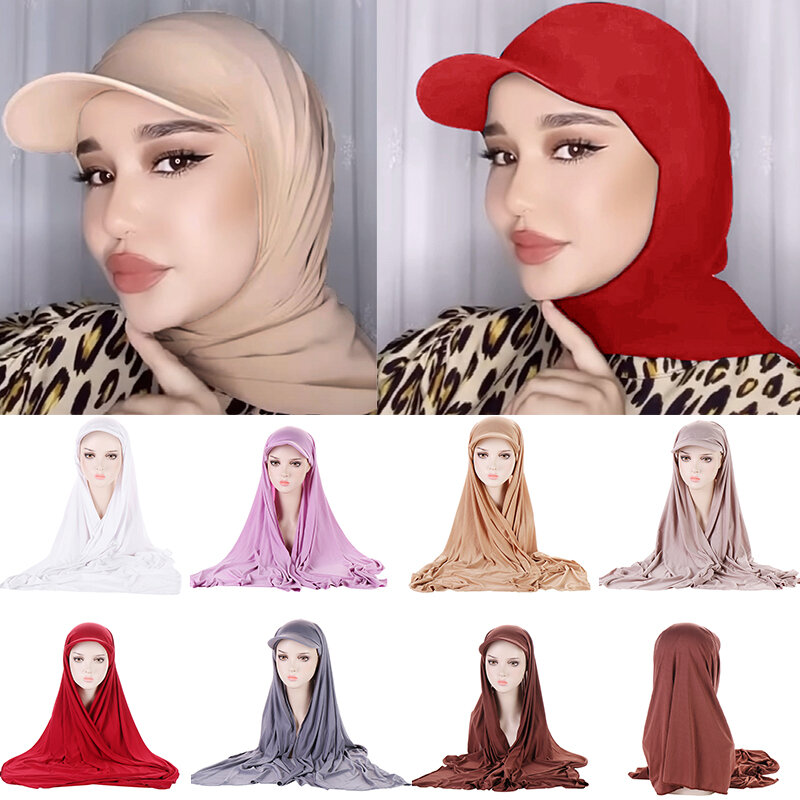 Sports Style Turban Hat Muslim Women Shawl Baseball Cap Hijab Comfortable Bandana 2-piece Set Sun Protection Hijab Scarf