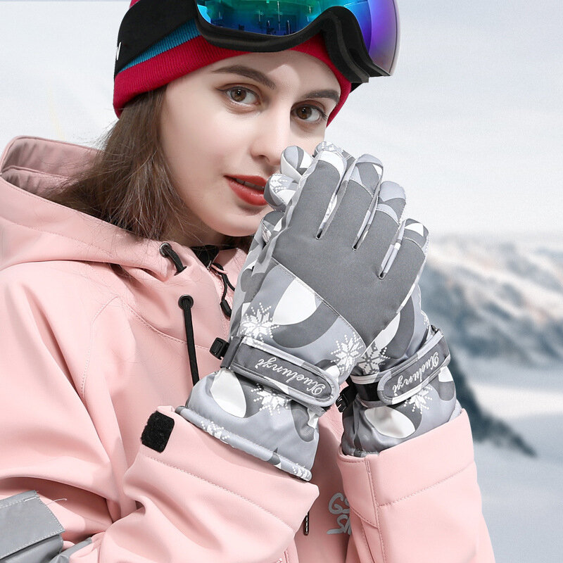 Winter New Ski Gloves Women's Touch Screen Plus Cotton Outdoor Riding Snowboard Ski Gloves Windproof Waterproof Skiing Mittens