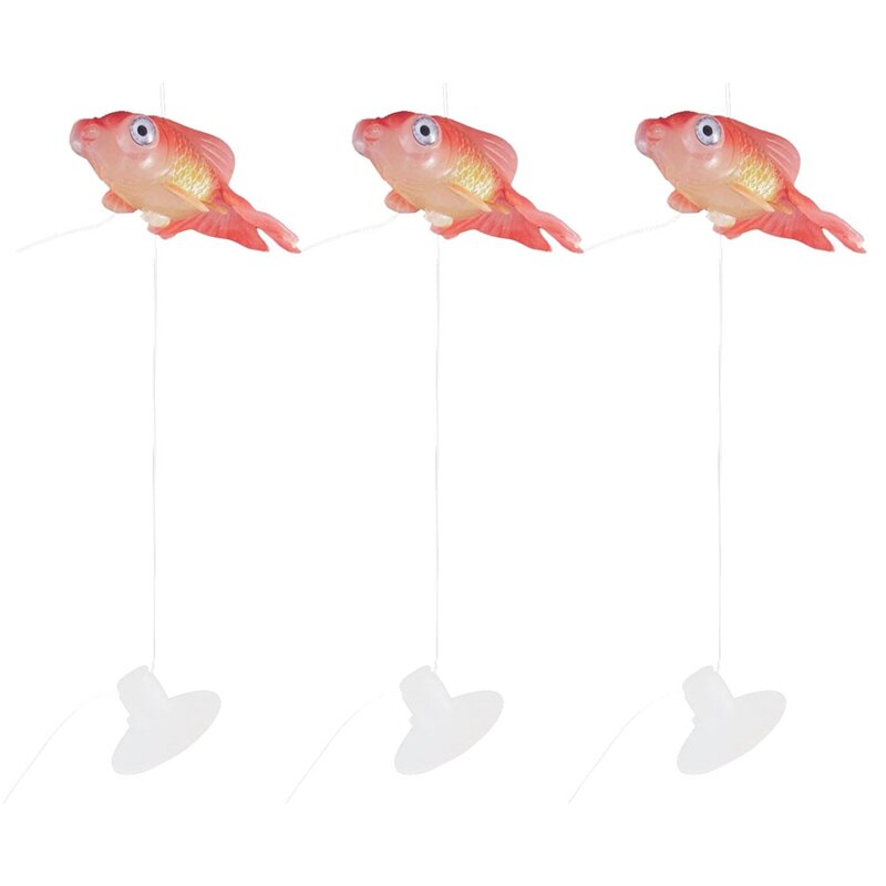 3X Aquarium Small Suction Cup Artificially Floating Goldfish Ornament Red