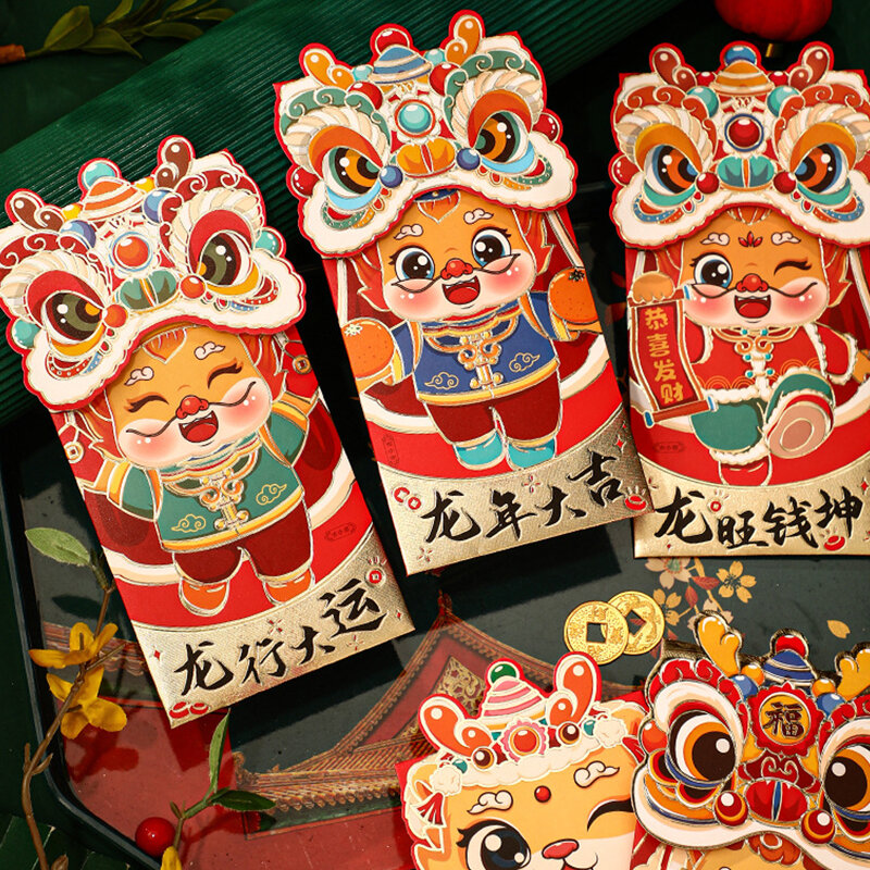 السنة الصينية الجديدة الأظرف الحمراء ، سنة التنين ، هدية ، المال ، السنة القمرية ، ديكور الحفلات ، 2024 ، 4 قطعة #5