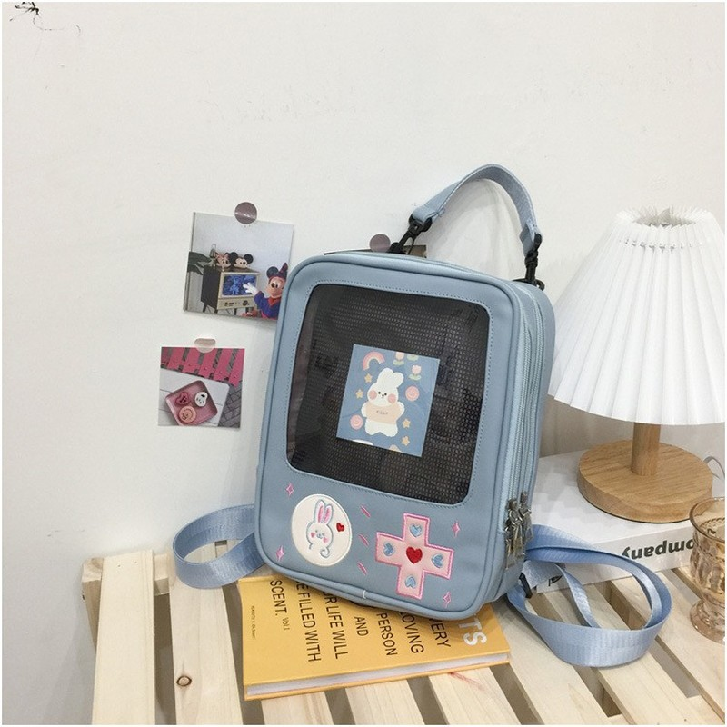 Cute Clear Card Backpack Pin Display Clear Canvas Ladies Shoulder Bag Rabbit Japanese Lolita Tote Bag