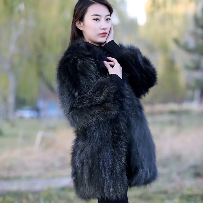 Haining's New Fox Fur Women's Coat Mid-length 2022 New Raccoon Fur Temperament Coat Winter Fur All-in-one V-neck Coat WomenTide #6