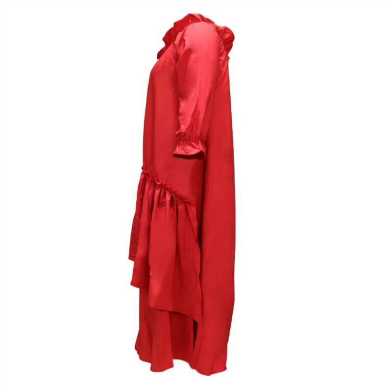 ربيع أنيق غير النظامية السلحفاة مثير خارج على الكتف فستان بأكمام طويلة جديد بسيط عادية بلون فضفاض فستان طويل #5