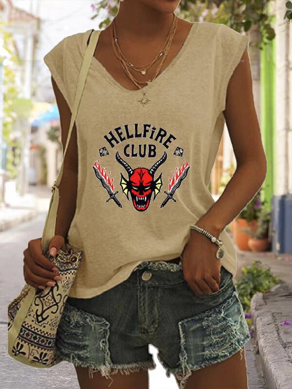 Hellfire نادي المرأة تي شيرت غريب الأشياء موضة امرأة البلوزات بلايز 2022 صيف جديد القطن TeeShirts