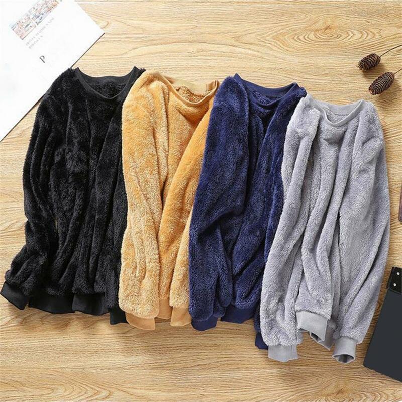 Loose Fit Comfortable Keep Warm Solid Color Male Plus Velvet Sweatshirt Male Pullover Sweatshirt for Outdoor #2
