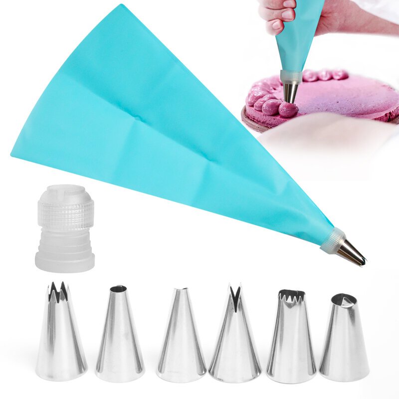 8/16/26 Silicone Pastry Bag Tips Kitchen DIY Cake Icing Piping Cream Decorate Tool Reusable Pastry Bag+Stainless Nozzle